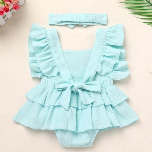 Baby Girl 1st Birthday Boho Romper Outfit with Headband for Summer Photos
