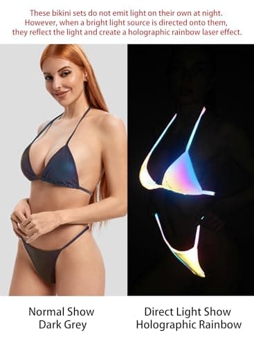Reflective Rave Outfits for Women - Shiny Halter Bikini Set