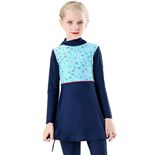 IMEKIS Modest Girl Burkini Swimsuit Set with Long Sleeve Rash Guard