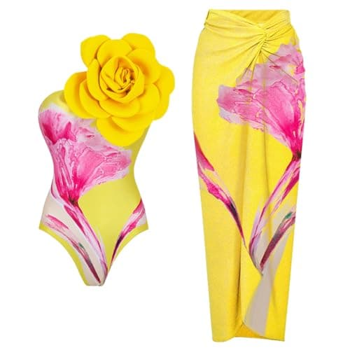 Women's 2-Piece Swimsuit Set with Cover Up - Flower Swimwear for Summer Beachwear
