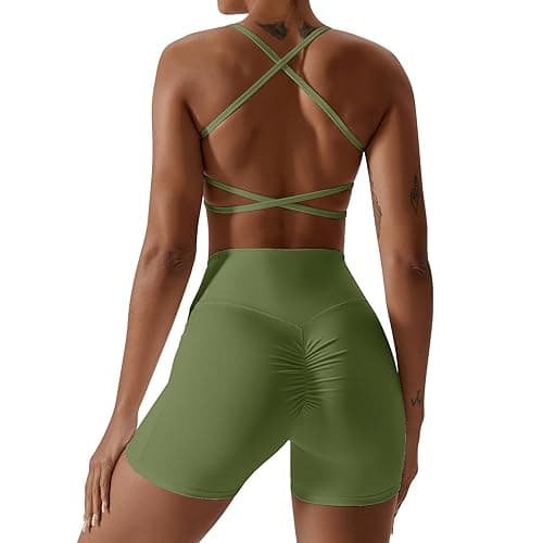 IWEMEK ABOCIW Women's Cross-Back Workout Bra & Shorts Set