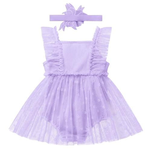 Newborn Baby Girl 1st Birthday Outfit Floral Romper Dress Tulle Cake Smash Photo Shoot