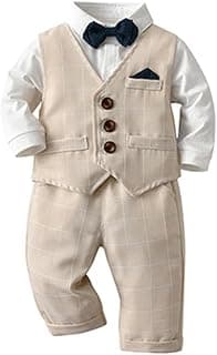 Toddler Baby Boy Christening Outfit Christmas Bowtie Shirt Romper Waistcoat Long Pants Fall Winter Wedding Tuxedo Suit