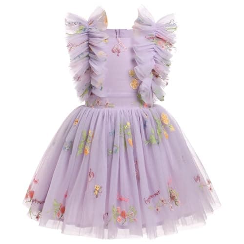 IBTOM CASTLE Girls' Butterfly Daisy Polka Dots Tulle Birthday Dress