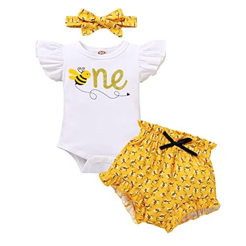 Bumble Bee Print Romper for 1st Birthday Girls