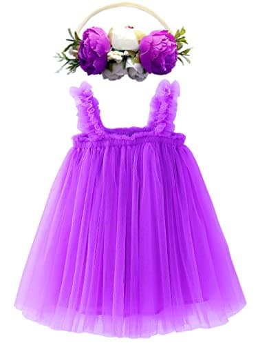 BGFKS Toddler Girl Rainbow Tulle Tutu Dress & Flower Headband Set