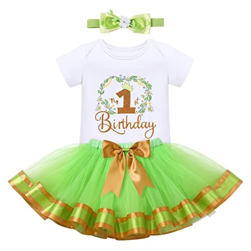 ODASDO Baby Girl's First Birthday Outfit with Flower Print Romper & Tutu Skirt Set