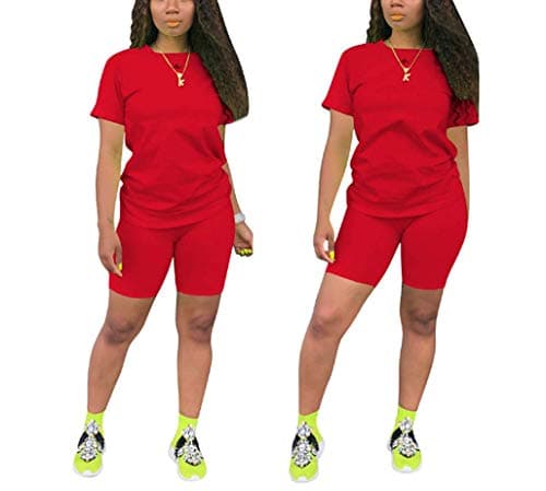 KINIKO Women's Casual Fashion Sports Suit Set - Short Sleeve Top and Pants