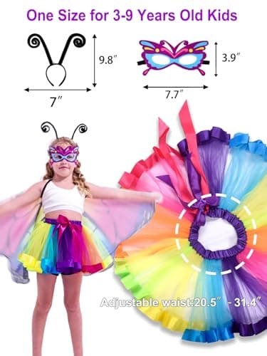 2024 Kids Fairy Butterfly Wings Costume for Girls with Tutu Dress - 4 Piece Set for Christmas Party
