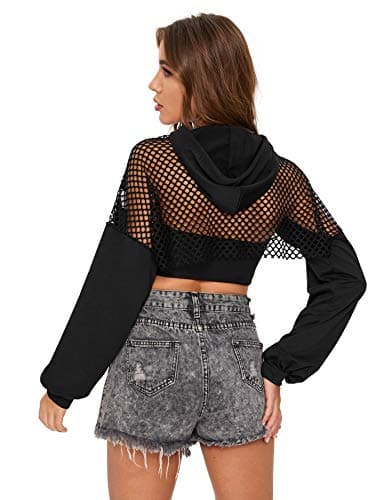 Mesh Contrast Long Sleeve Crop Top Hoodie