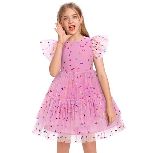 IMEKIS Girls' Confetti Stars Birthday Princess Tulle Dress for 3-10T