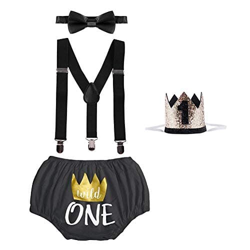 Baby Boys 1st Birthday Cake Smash Outfit - Wild ONE Theme
