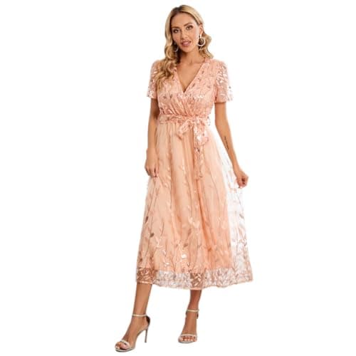Sparkly V Neck Floral Embroidered Maxi Dress for Wedding Guest