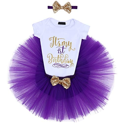 ODASDO Baby Girl Birthday Cake Smash Tutu Dress Romper 3pcs Set