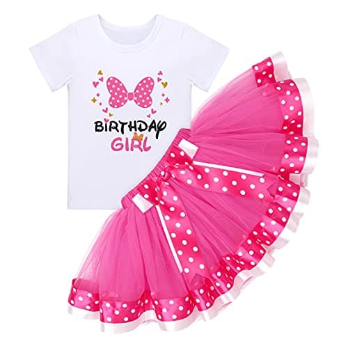 Baby Girls Birthday Outfit with Polka Dots Tops and Tutu Skirt