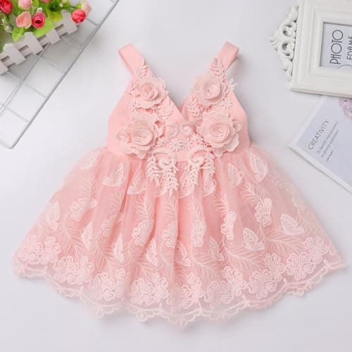 Butterfly Lace Romper Dress for Newborn Baby Girl's 1st Birthday