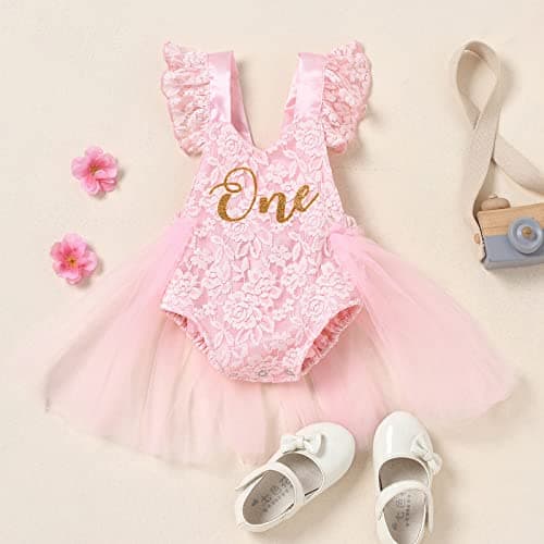 IBAKOM Baby Girl First Birthday Tutu Dress Lace Tulle Romper