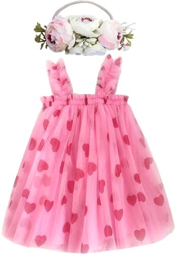 BGFKS Toddler Girl Rainbow Tulle Tutu Dress & Flower Headband Set