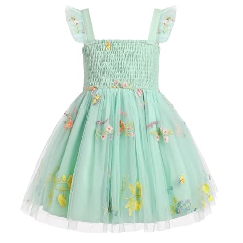 IMEKIS Toddler Girls Boho Backless Floral Confetti Formal Tulle Dress