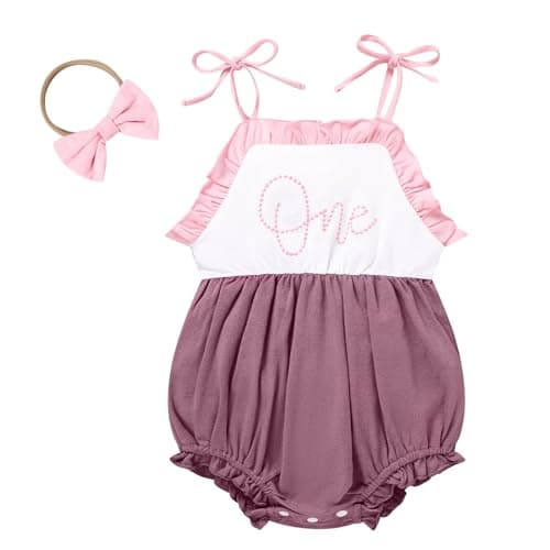 TITKKOP Baby Girl 1st Birthday Bubble Romper Sleeveless Bodysuit