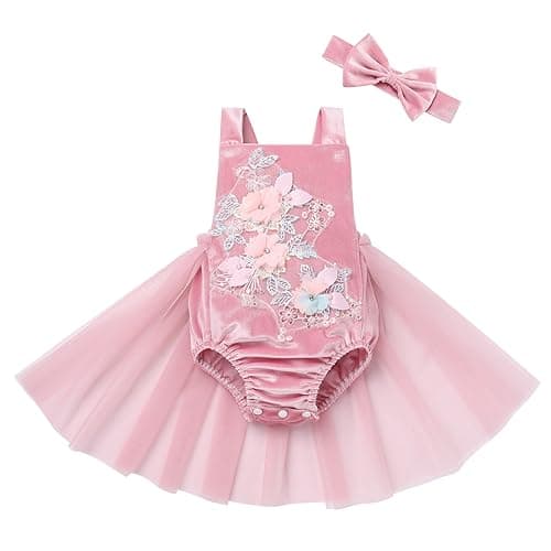 IBAKOM Baby Girl First Birthday Tutu Dress Lace Tulle Romper
