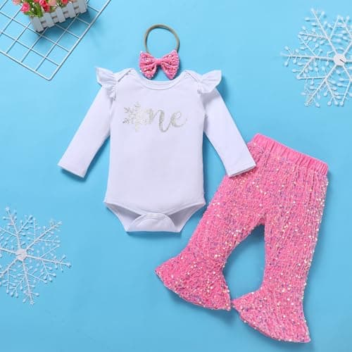 IMEKIS Baby Girl Winter Snowflake 1st Birthday Outfit & Booties