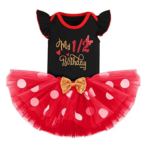Baby Girl Birthday Outfit Set: Romper Top, Polka Dots Tutu Skirt, Headband