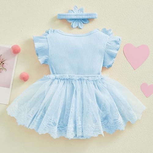 IMEKIS Newborn Girl 1st Birthday Romper Ruffle Sleeve Dress