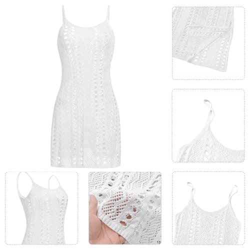 IMEKIS Women Summer Crochet Bikini Cover-Up Spaghetti Straps Side Split