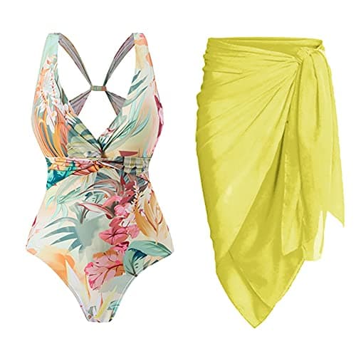 Women's Retro Floral Print Bikini Set with Beach Cover up