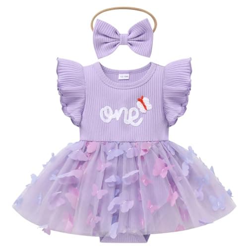 IMEKIS Baby Girls 1st Birthday Strawberry Butterfly Romper Dress for Cake Smash Photos