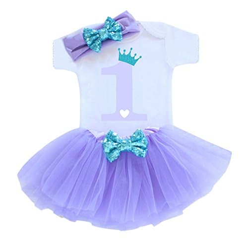 OwlFay Baby Girl 1st Birthday Crown Romper & Skirt + Bow Headband Party Dress Set