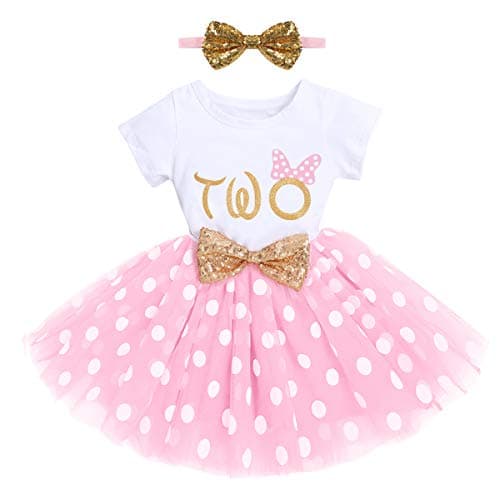 IMEKIS Baby Girls 1st & 2nd Birthday Outfit with Dress & Tutu Set