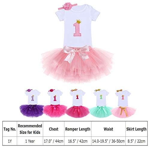 OwlFay Baby Girl 1st Birthday Crown Romper & Skirt + Bow Headband Party Dress Set