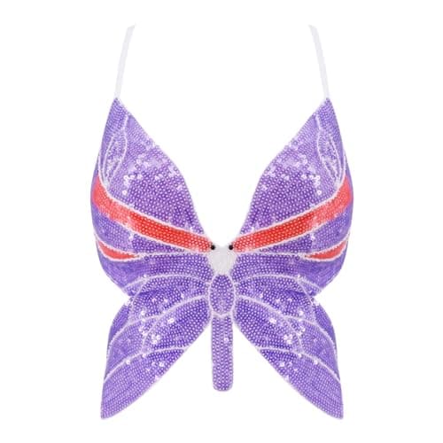 Glitter Sequin Butterfly Crop Top for Women