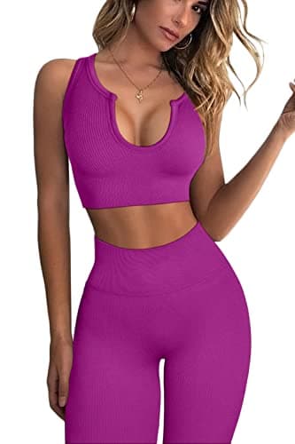QINSEN Women's Workout Sets: Seamless Crop Tank and High Waist Yoga Leggings