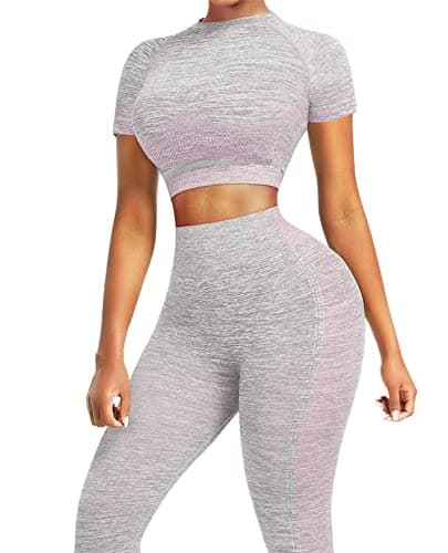 Women's Seamless Short Sleeve Yoga Set with Crop Top and High Waist Legging
