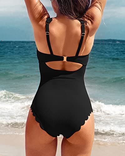 Charmo Retro Scalloped Ribbed One Piece Swim Suit