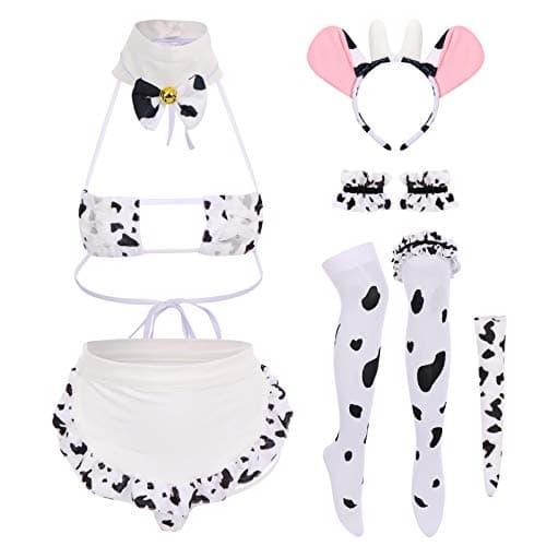 IMEKIS Women's Anime Cow Maid Lolita Cosplay Kawaii Costume Set