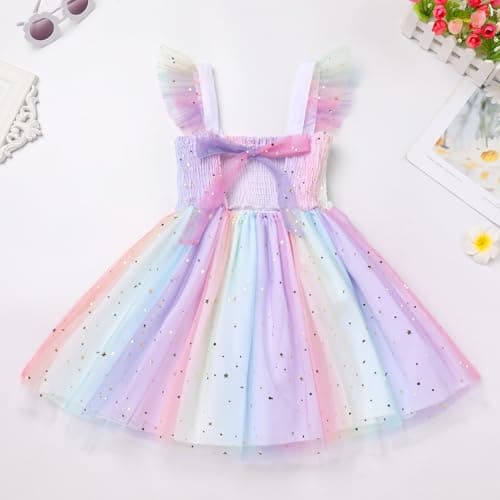 IMEKIS Boho Floral Backless Tulle Dress for Toddler Birthday Parties