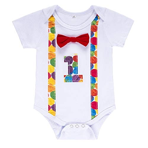 Lensous Baby Boy First Birthday Outfit - Funny Bowtie Romper & Bodysuit Set