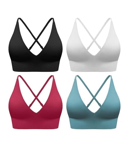 SHAEND Women's Deep V-Neck Padded Sports Bra with Criss Cross Straps Yoga Top