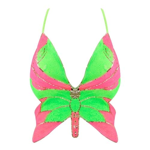 Glitter Sequin Butterfly Crop Top for Women