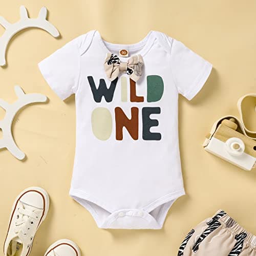 Wild One Romper Bodysuit for Baby Boy's 1st Birthday Party