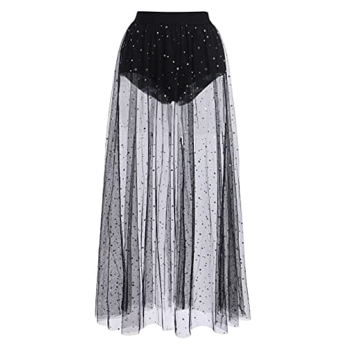 Shiny Stars Rave Skirt Mesh Tulle Maxi Skirts with Booty Bottoms Music Festival Costume