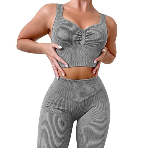 ABOCIW Women's Ribbed Seamless High Waist Scrunch Leggings with Sport Bra