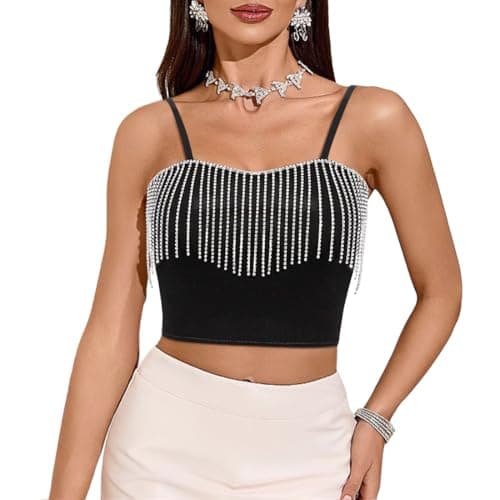 Giovacker Women's V-Neck Sparkle Sequined Crop Top Tank Vest