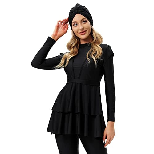 IMEKIS Modest Women's Burkini Swimwear with Ruffle Hijab Top