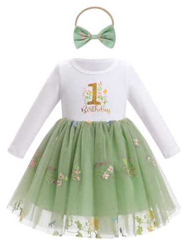 IDOPIP Baby Girls' 1st Birthday Flower Tutu Dress & Headband Set for Cake Smash