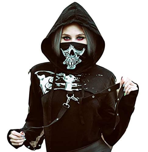 Gothic Punk Lace Hoodie Crop Top for Women
